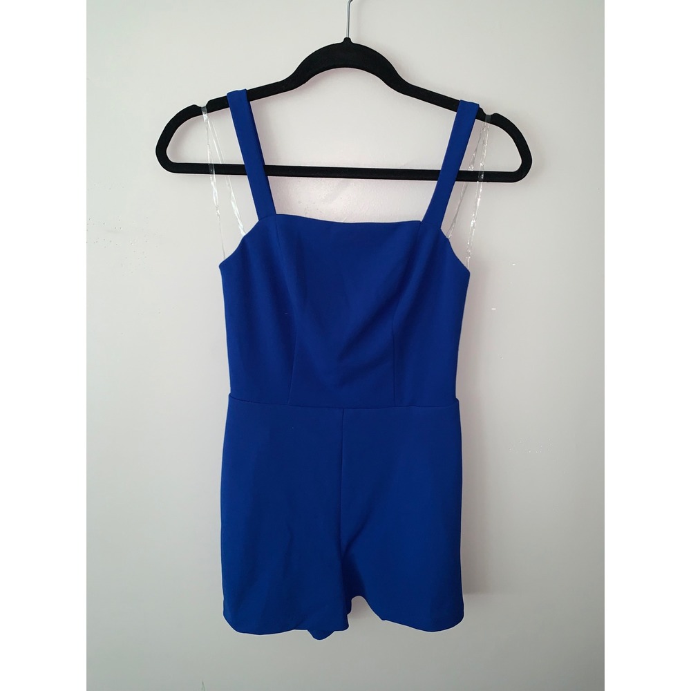 Crystal Sky Royal Blue Square Neck Sleeveless Romper XS Cobalt Crepe Jumpsuit
